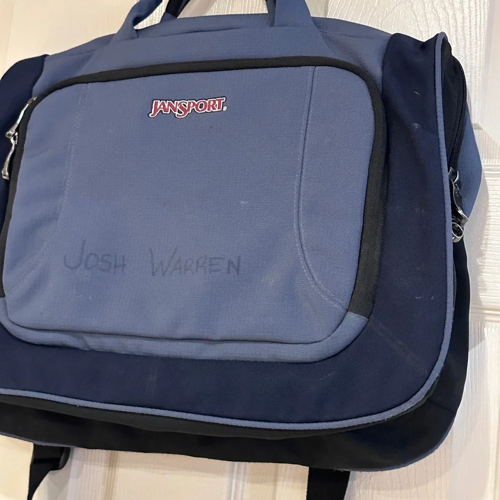 JanSport Blue Messenger Laptop Bag Padded Shoulder Strap Two Tone Navy